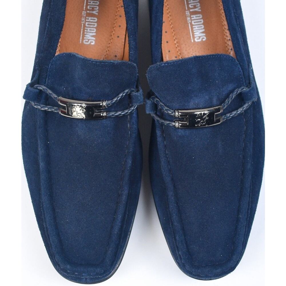 Stacy Adams 'Neville' Men 9.5 Moc Toe Bit Navy Blue Suede Leather Loafer Slip On